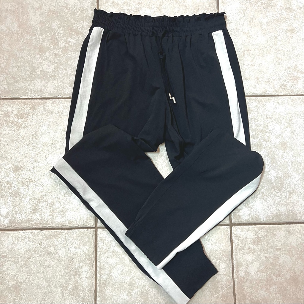 Iris Setlakwe Black W/ White Side-Stripe Paper Bag Waistband Jogger Track Pants